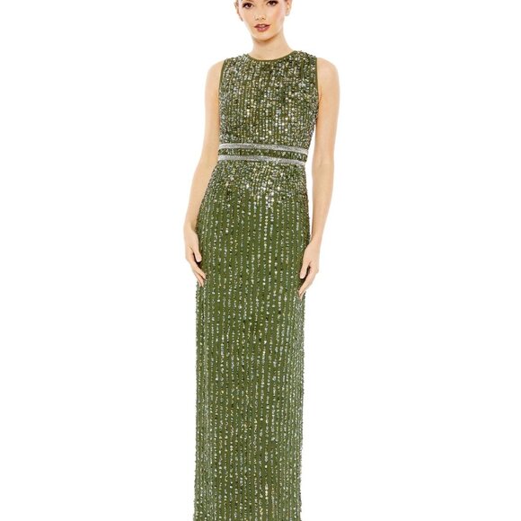 NWT Mac Duggal Sequined High Neck Sleeveless Column Gown Olive Green sz 12 93603 - Picture 5 of 10